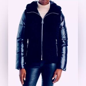 Calvin Klein Faux Sherpa Combo Puffer Jacket Navy Size M NWT